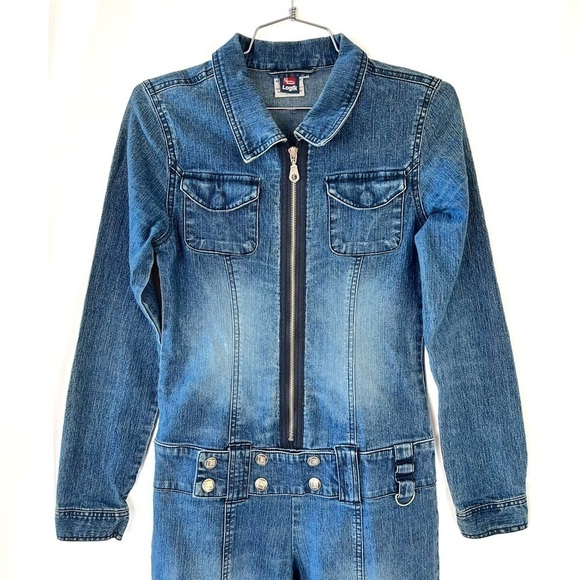 LOGIK BLUE JEANS JUMPSUIT OVERALL Y2K LONG SLEEVES JUMPSUIT 90s VINTAGE SIZE 26 - Picture 6 of 17